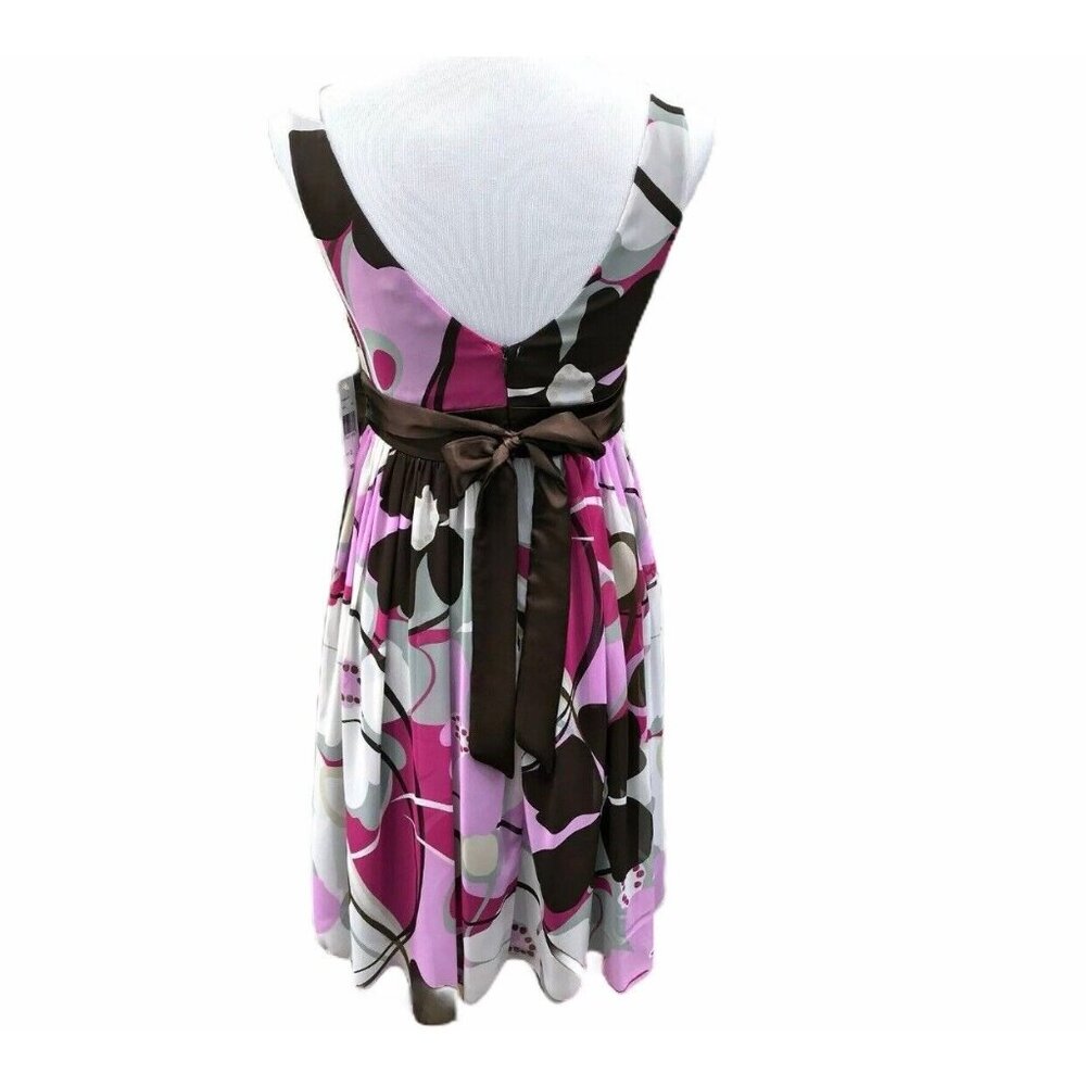 Trixxi Empire Dress Women's Size 3 Surplice Purple Brown Floral Slvls Tie New - Picture 3 of 12